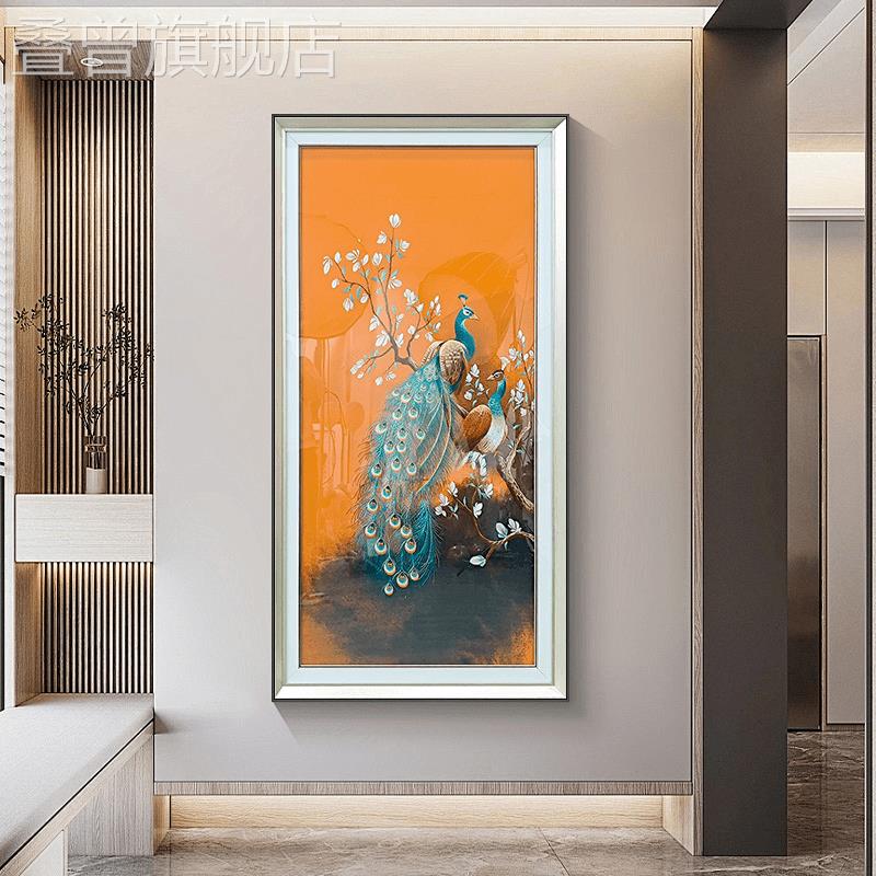 S3285 L现代高货装饰画入户玄关客厅沙发背景墙挂画孔雀80160图片