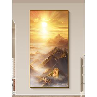日出东方玄关画泰山画靠山图无水走廊过道尽头竖版挂画高级感壁画