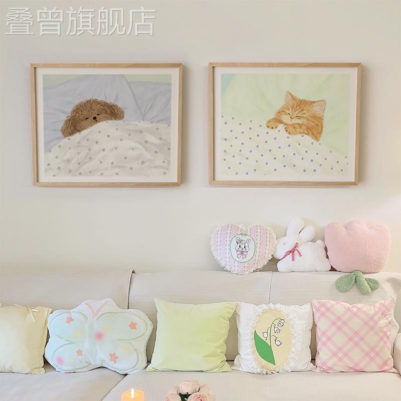 ins风卡通可爱猫狗挂画卧室儿童房温馨壁画电表箱装饰画开关遮挡图片