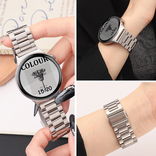 适用于vivowatch5手表表带iqoowatch5三株钢金属腕带智能运动手表vivowatch2/3替换带女男生透气不锈钢夏配件