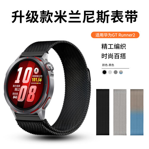 适用华为GTRunner2手表米兰尼斯表带watchgt6磁吸gt5升级电镀gt4金属watch4pro替换腕带运动透气表链夏季配件
