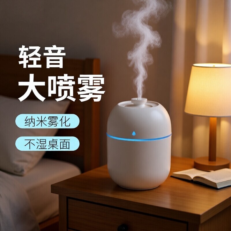 梦幻驴USB迷你加湿器家用卧室办公室桌面摆件氛围灯轻音大喷雾纳米雾化不湿桌面便携式空气净化