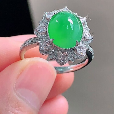 缅甸翡翠戒指镶金玉戒指天然玉石