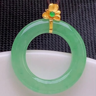 缅甸翡翠甜甜圈镶金玉吊坠天然玉石A货18K金镶嵌冰种老坑高档0204