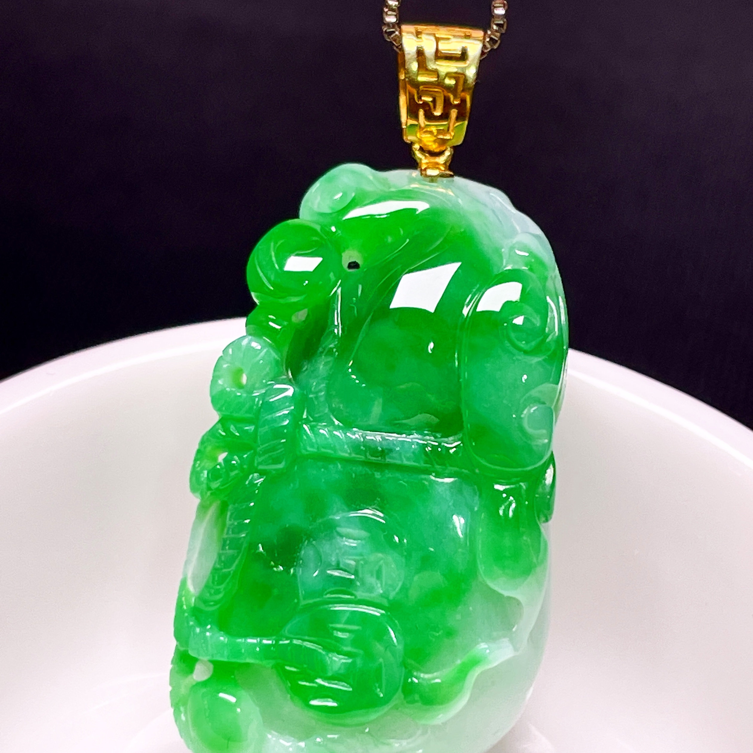 缅甸翡翠葫芦镶金玉吊坠天然玉石A货18K金镶嵌冰种辣绿正品0530