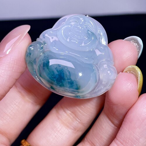 缅甸翡翠佛公兰花玉吊坠天然玉石