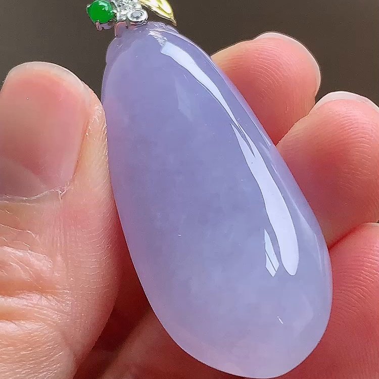 缅甸翡翠福瓜镶金玉吊坠天然玉石A货18K金镶嵌冰种紫罗兰收藏0102