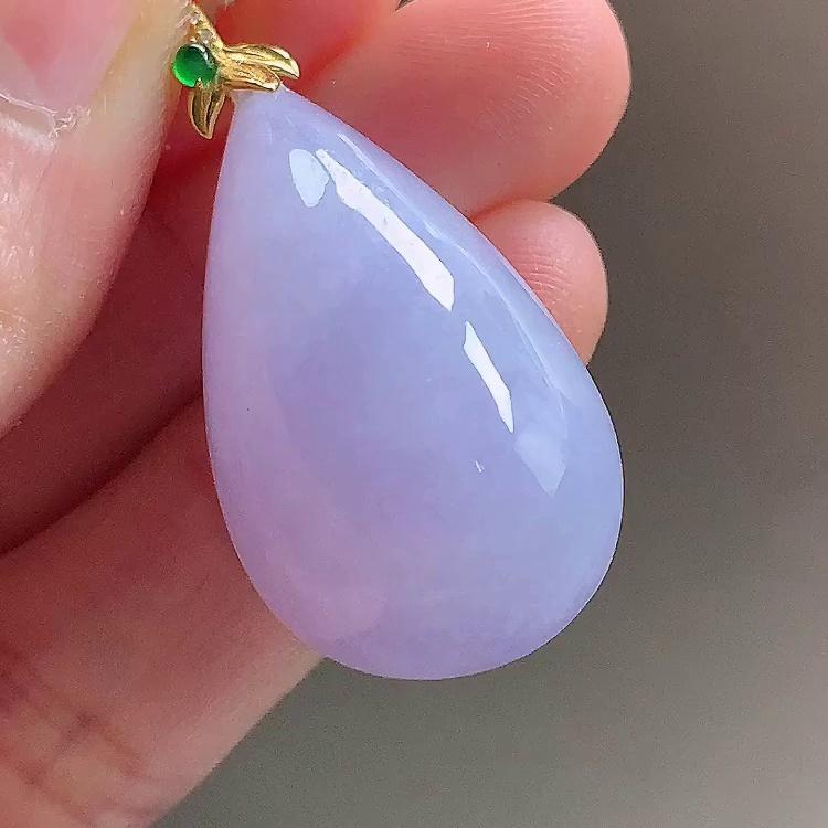 缅甸翡翠水滴镶金玉吊坠天然玉石A货18K金镶嵌冰种紫罗兰新款1114