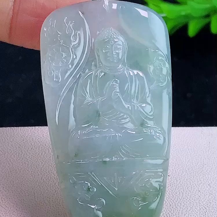 缅甸翡翠大日如来玉吊坠天然玉石A货冰种飘花礼物老坑证书0105