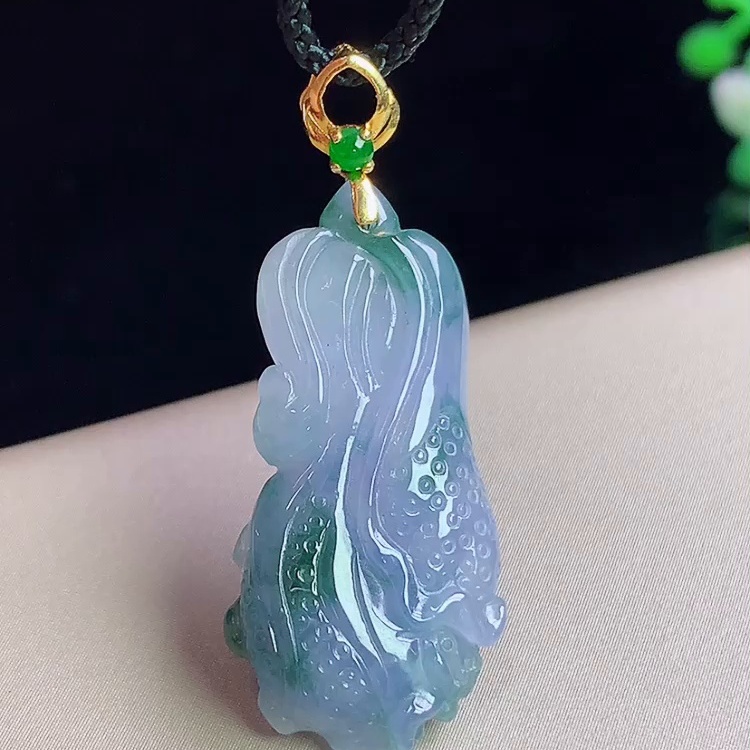 缅甸翡翠镶金玉吊坠天然玉石A货