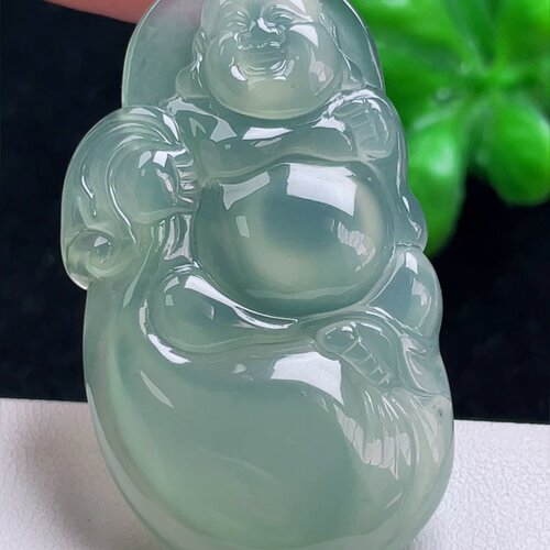 缅甸翡翠布袋佛玉吊坠天然玉石A