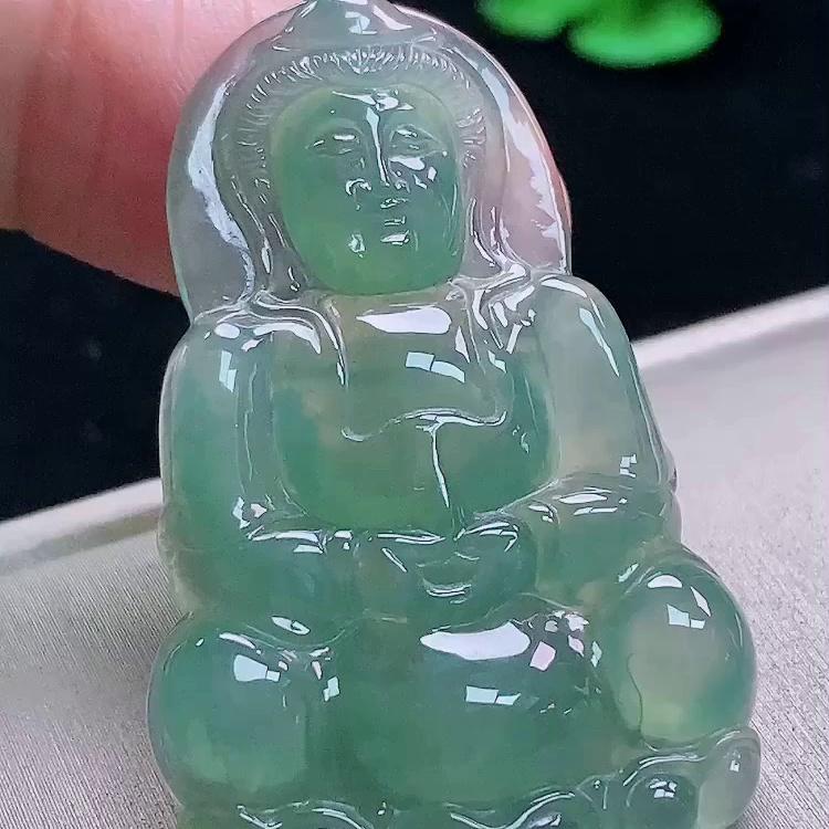 缅甸翡翠观音玉吊坠天然玉石A货冰种晴绿证书老坑高档礼物1107