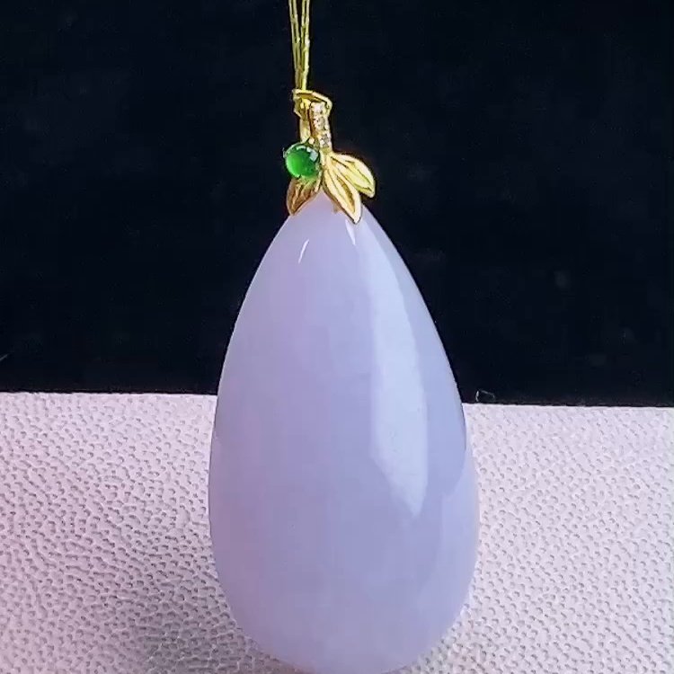 缅甸翡翠水滴镶金玉吊坠天然玉石A货18K金镶嵌冰种紫罗兰新款1227