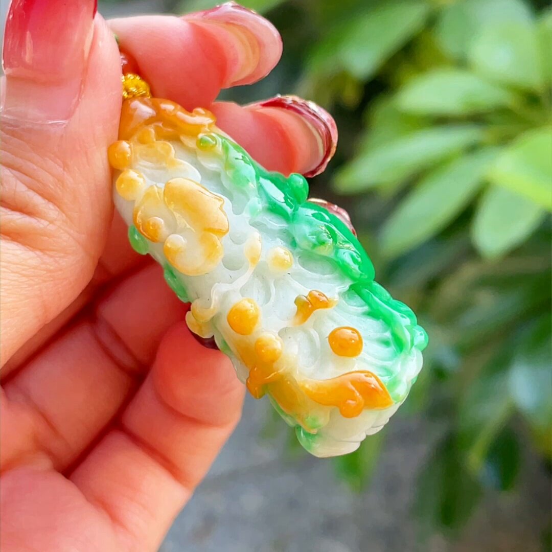 缅甸翡翠白菜玉吊坠天然玉石A货冰种黄加绿收藏高档正品新款0528