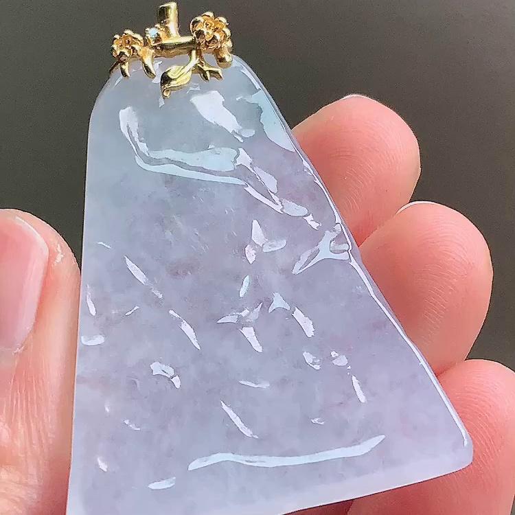 缅甸翡翠镶金玉吊坠天然玉石A货