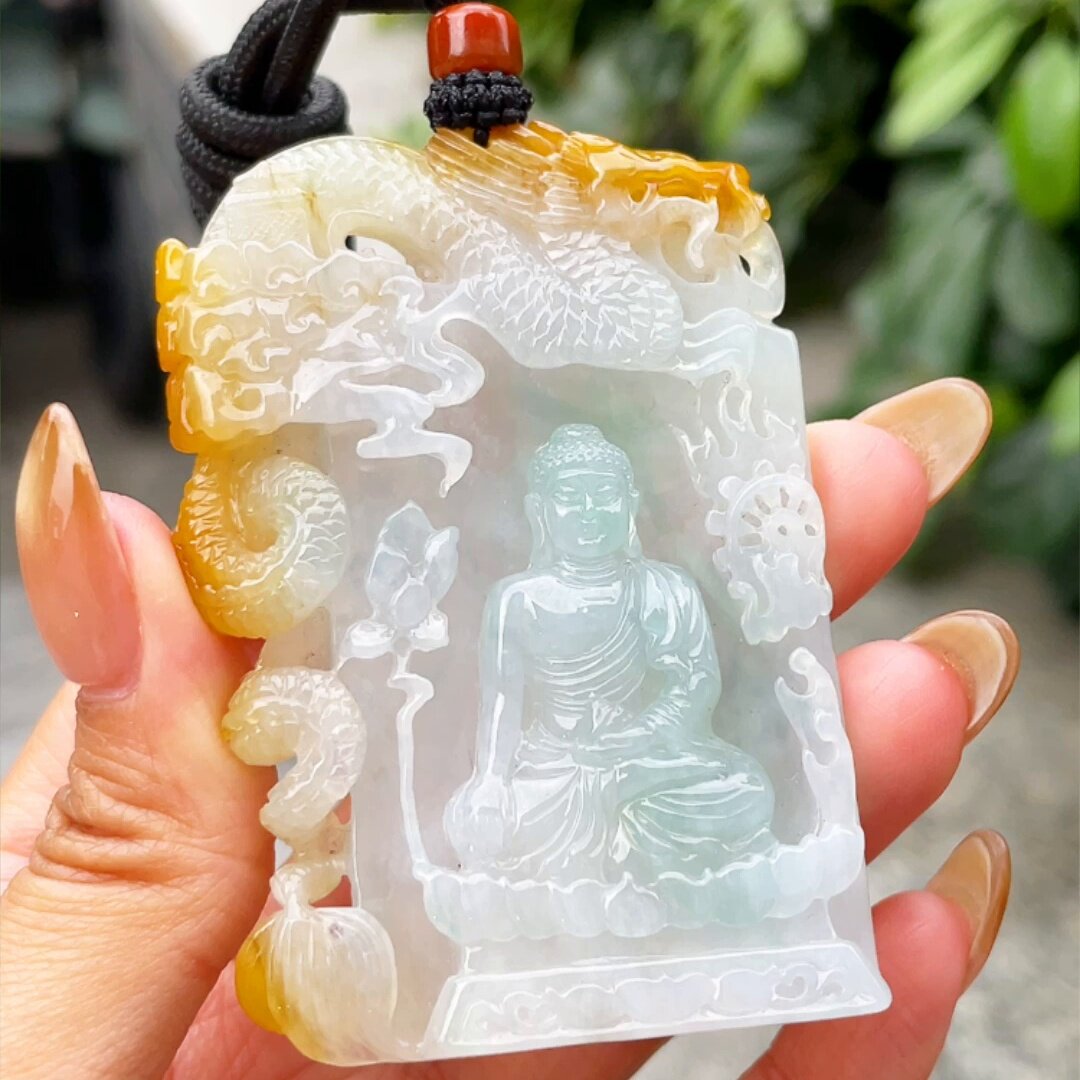 缅甸翡翠大日如来玉吊坠天然玉石A货冰种黄翡新款老坑高档0530