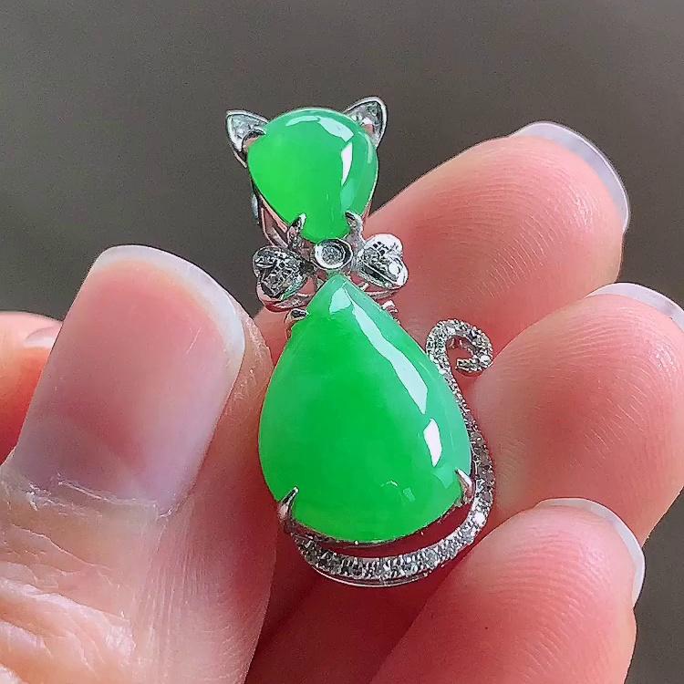 缅甸翡翠水滴镶金玉吊坠天然玉石A货18K金镶嵌冰种阳绿正品1107