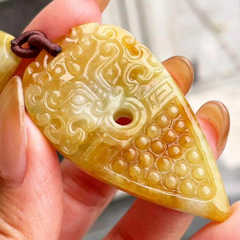 缅甸翡翠龙牌玉吊坠天然玉石A货冰种黄翡老坑新款证书礼物0601