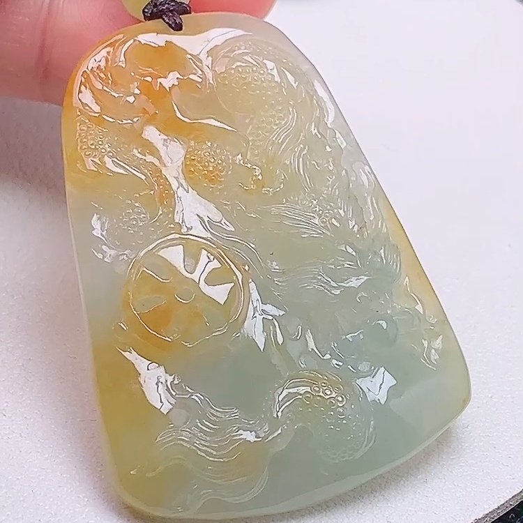 缅甸翡翠龙牌玉吊坠天然玉石A货冰种黄翡老坑正品礼物收藏0102