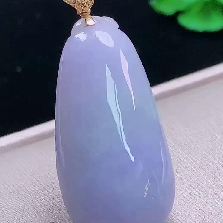 缅甸翡翠福瓜镶金玉吊坠天然玉石A货18K金镶嵌冰种紫罗兰礼物1031