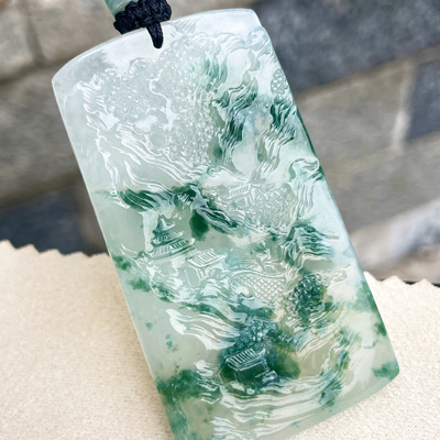 缅甸翡翠山水玉吊坠天然玉石A货