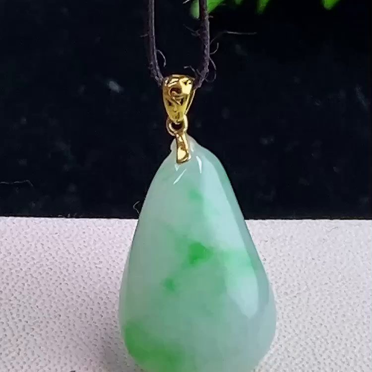 缅甸翡翠福瓜镶金玉吊坠天然玉石A货18K金镶嵌冰种飘绿收藏0103