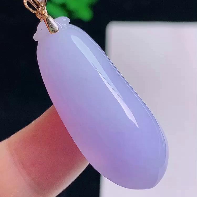 缅甸翡翠福瓜镶金玉吊坠天然玉石A货18K金镶嵌冰种紫罗兰高档0801