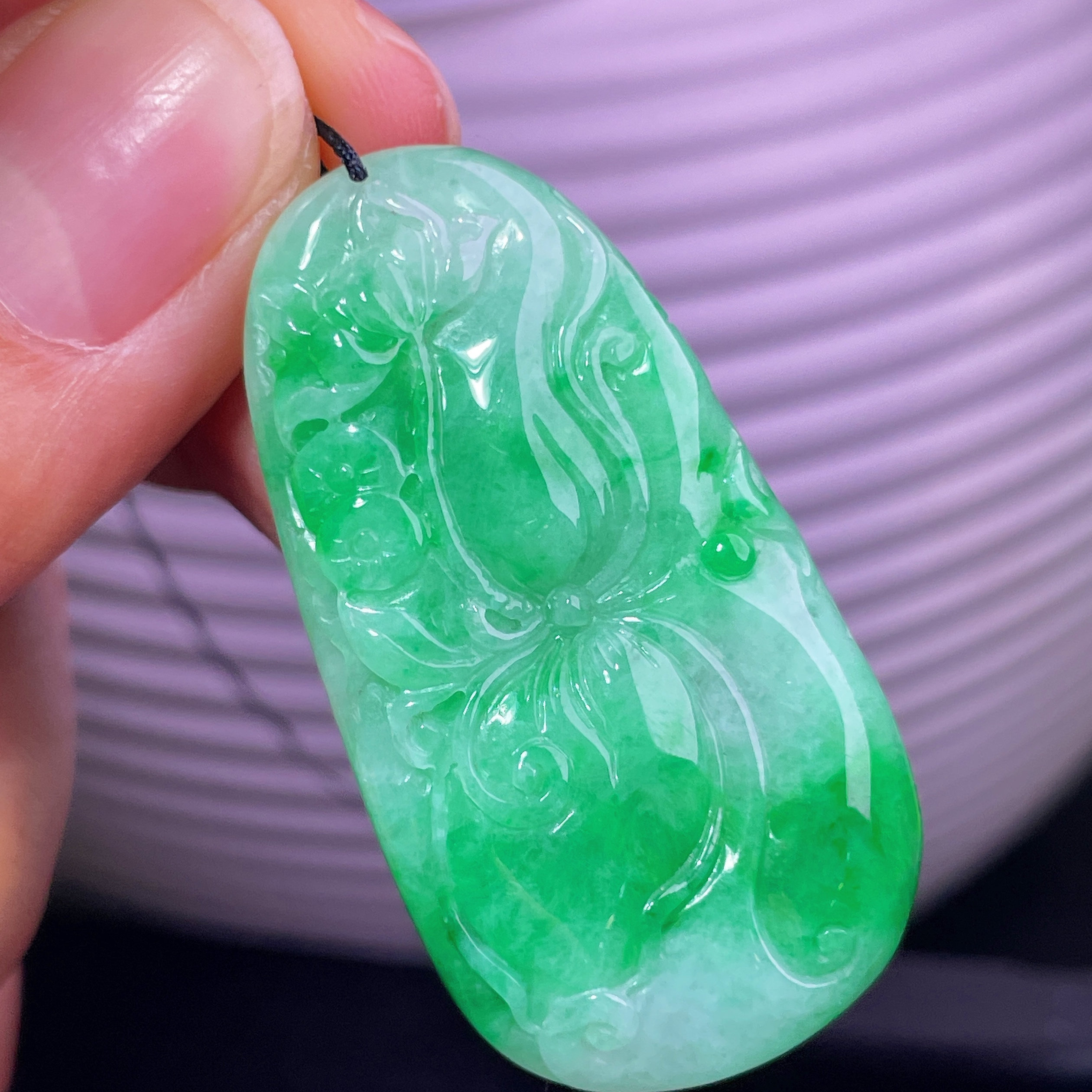缅甸翡翠荷叶玉吊坠天然玉石A货冰糯种飘绿正品证书礼物新款0530