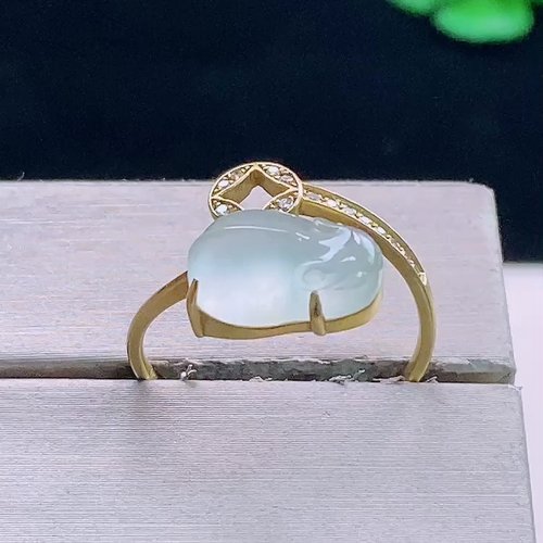 缅甸翡翠戒指镶金玉戒指天然玉石