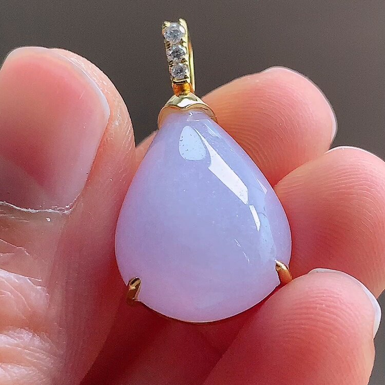 缅甸翡翠水滴镶金玉吊坠天然玉石A货18K金镶嵌冰种紫罗兰礼物0130