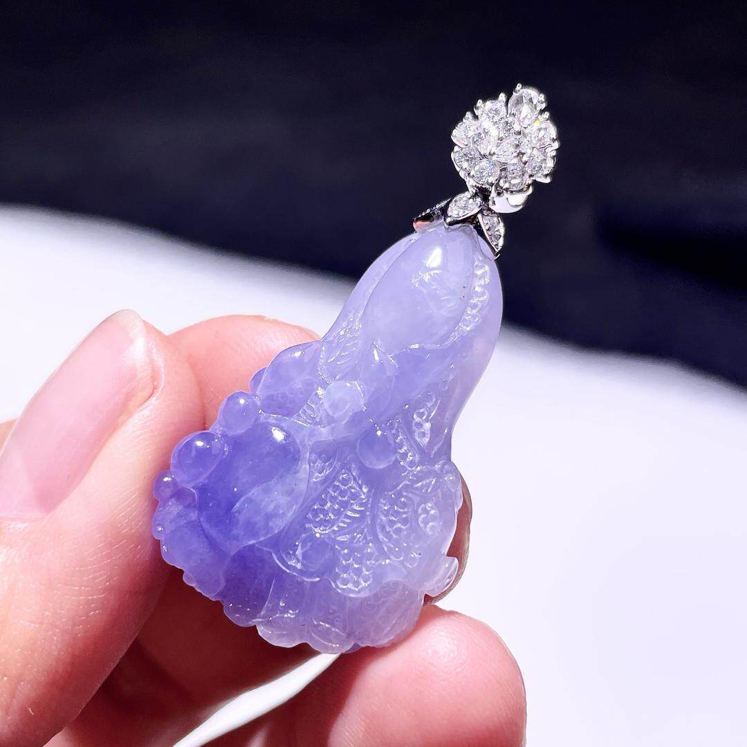 缅甸翡翠白菜镶金玉吊坠天然玉石a货18k金镶嵌冰种紫罗兰新款1021