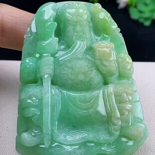 缅甸翡翠关公玉吊坠天然玉石A货冰种黄加绿正品高档礼物收藏0204