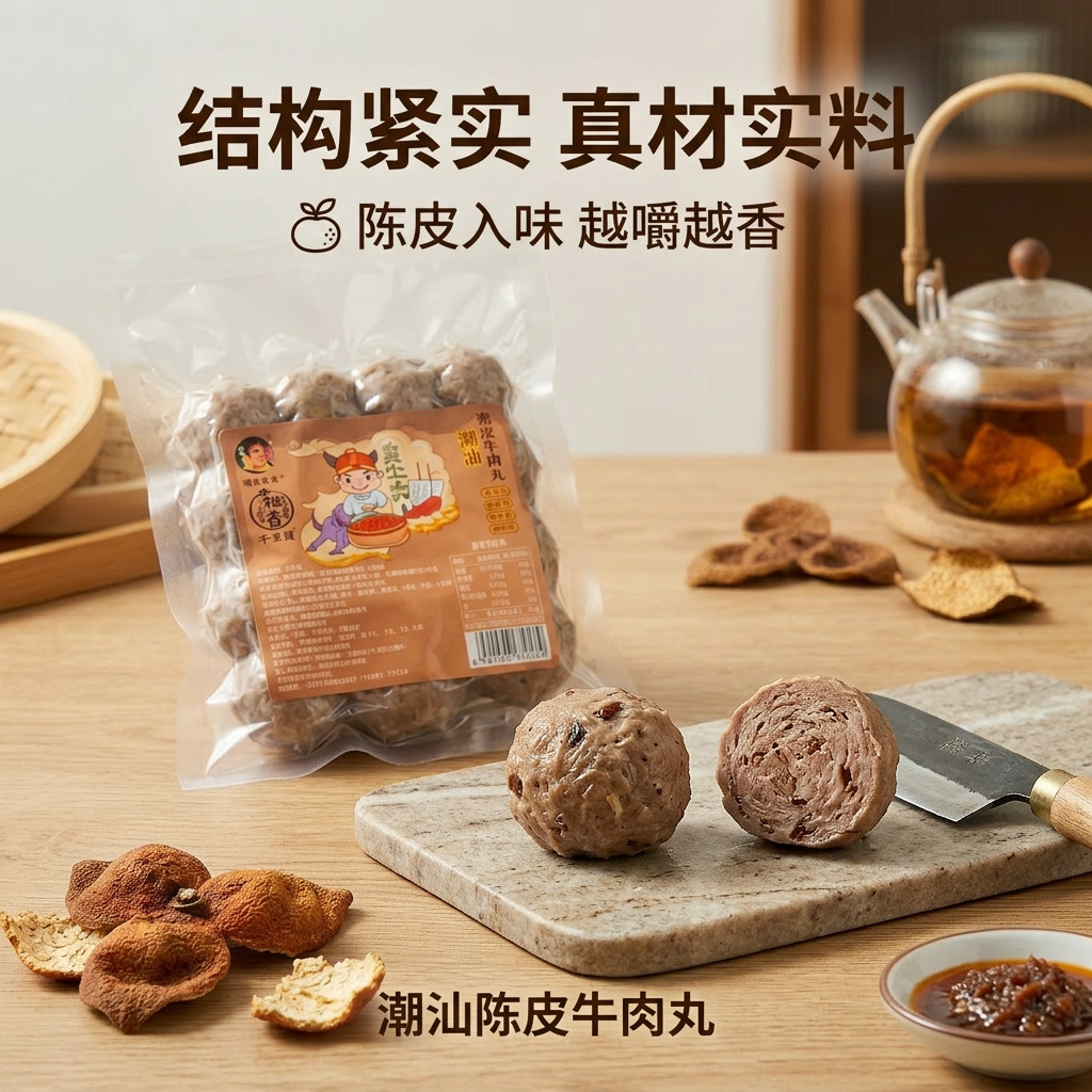 潮汕陈皮牛肉丸牛顽童手打陈皮潮汕牛肉丸潮汕正宗牛肉丸潮汕手打