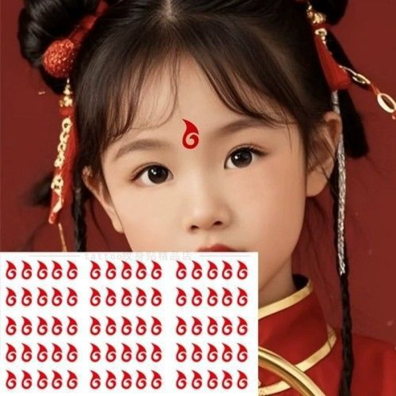 哪吒额头纹身贴COS表演红蓝色