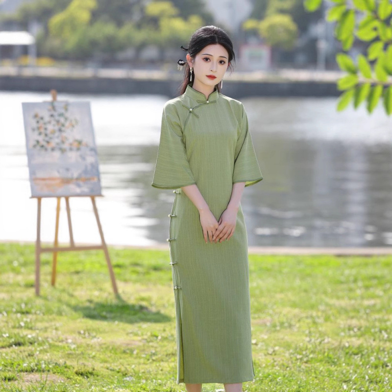 绿色旗袍2025新款夏季修身