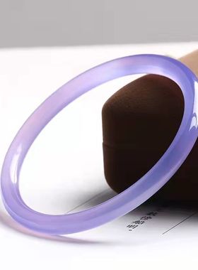 T天然冰种紫罗兰手镯玛瑙玉髓圆条美人镯翡翠色薰衣草紫叮当镯送