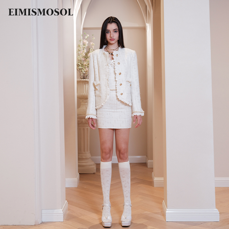 Eimismosol2025秋季新款金丝花边小香风外套女短款气质名媛上衣
