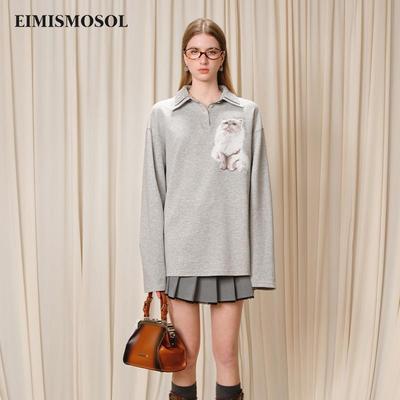 【李莎旻子 莫寒同款】Eimismosol秋季新款T恤女长袖印花卫衣