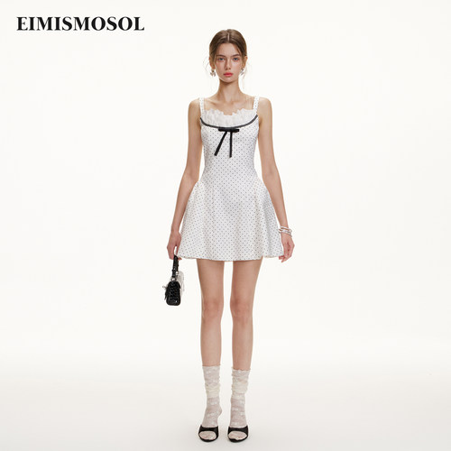 【刘些宁同款】Eimismosol2026夏新款波点女短收腰蕾丝吊带连衣裙