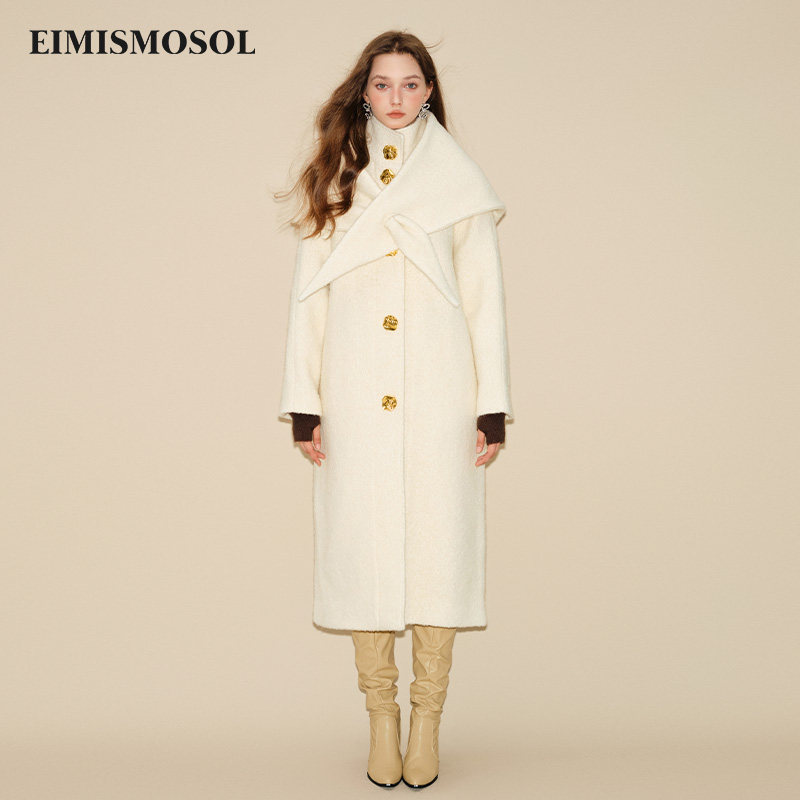 EIMISMOSOL立领披肩长大衣女秋冬新款清爽优雅打造随性摩登腔调