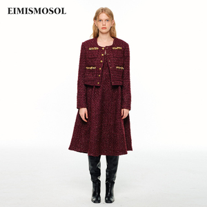 EIMISMOSOL U领短外套大摆背带连衣裙秋冬新款精致贵气百搭气质