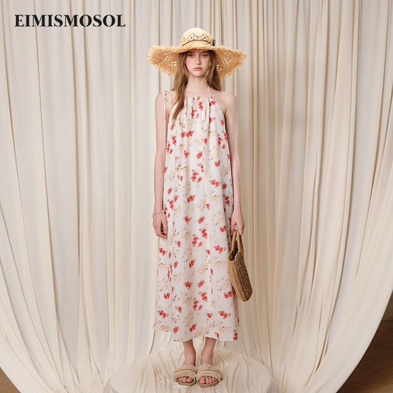 【张含韵张慧雯同款】Eimismosol2026夏季新款碎花挂脖吊带连衣裙
