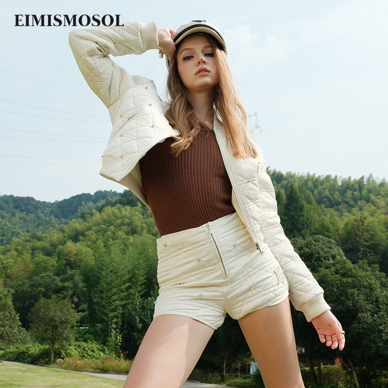 EIMISMOSOL绗缝钉钻缎面棉服套装
