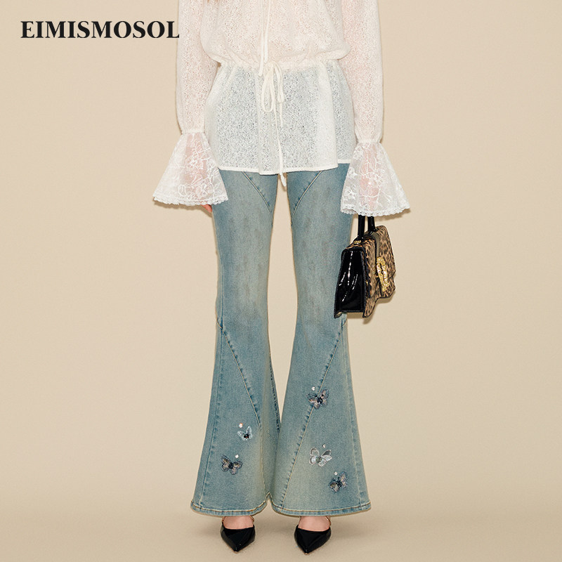 【毛林林同款】Eimismosol牛仔喇叭裤秋季新款复古亲肤修身耐磨