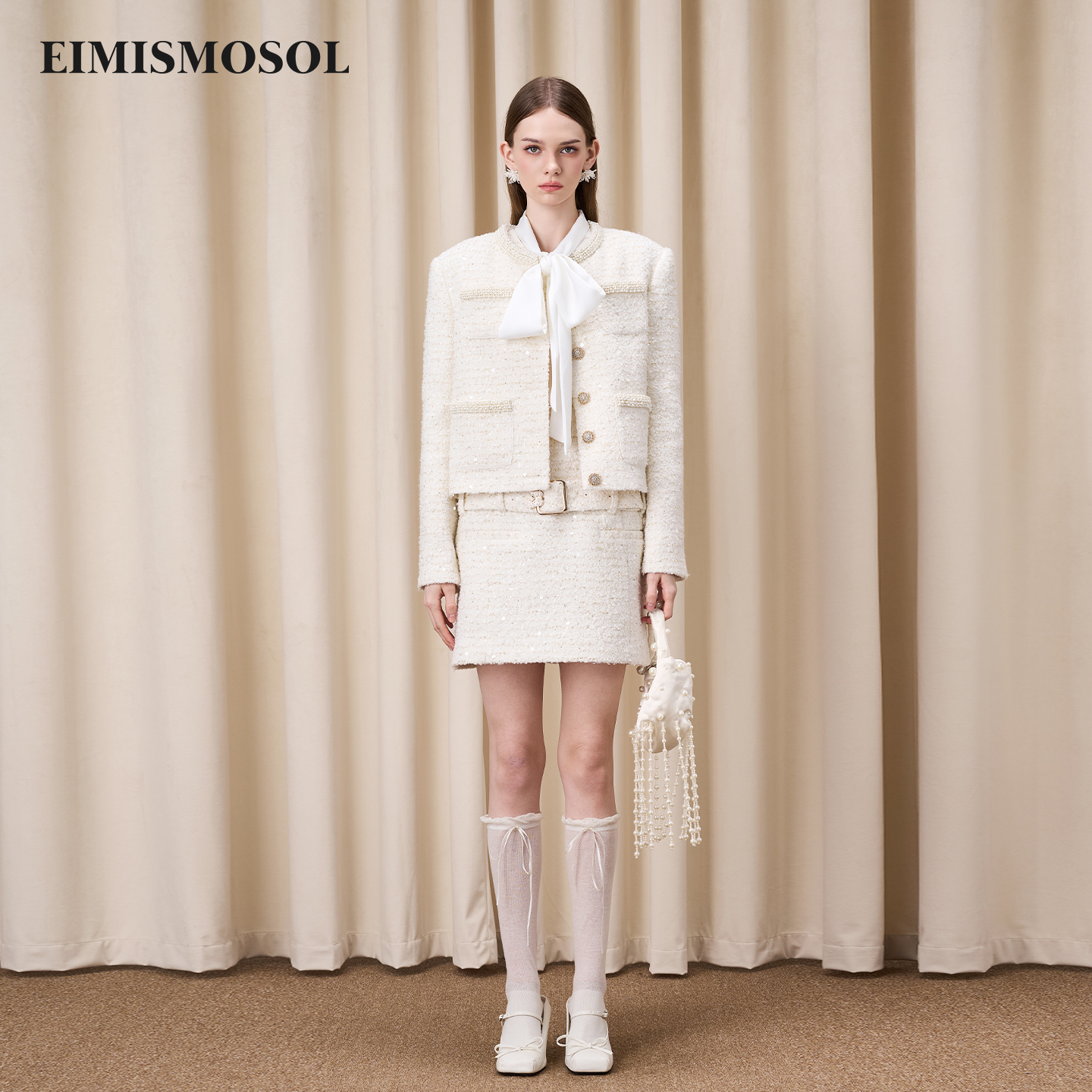 Eimismosol2025秋冬新品小香风粗花呢短外套无袖连衣裙女时尚套装