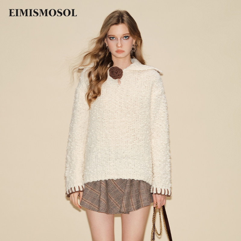 【希林娜依高 李莎旻子同款】EIMISMOSOL 玫瑰花编织毛衣冬针织衫