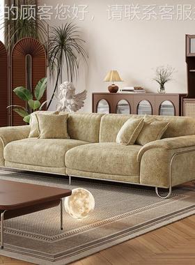 法式复古风雪尼尔布艺三人位沙发68521直排绿色中古客户厅小吟型