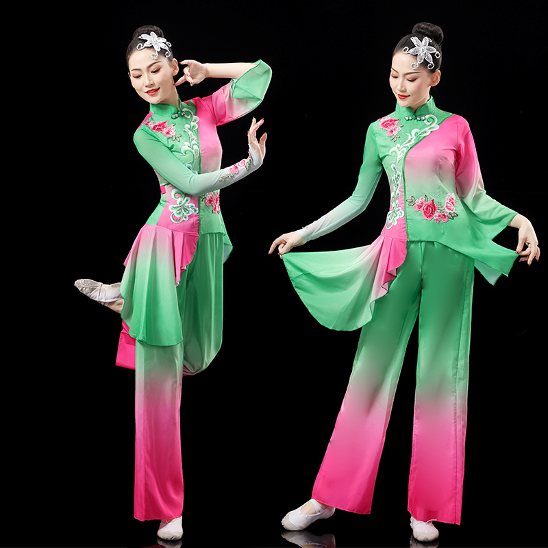 古典舞演出服女飘逸中国风秧歌舞蹈服装江南独舞中老年广场舞套装
