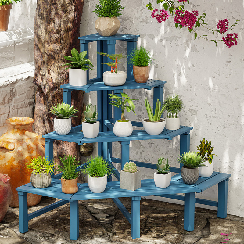户外防腐木阳台转角花架子墙角多层阶梯拐角多肉植物摆放架落地式