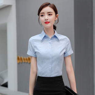 新款 2021夏季 职业正装 工作服薄款 v领衬衣夏 白衬衫 气质工装 女短袖